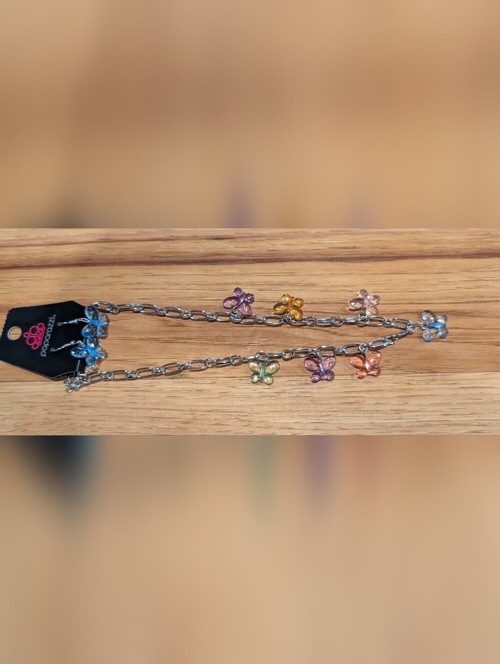 Silver Chain Necklace And Earrings Set with Multicolor Butterfly Charms